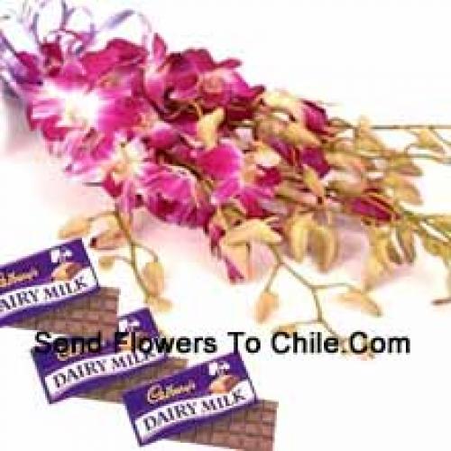 Carini orchidee rosa con cioccolatini Cadbury