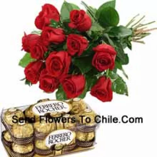 Bunch Of 11 Red Roses With Seasonal Fillers Accompanied With A Box Of 16 Pcs Ferrero Rochers