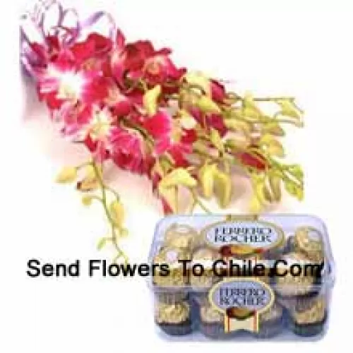 Bunch Of Pink Orchids With Seasonal Fillers Along With 16 Pcs Ferrero Rochers