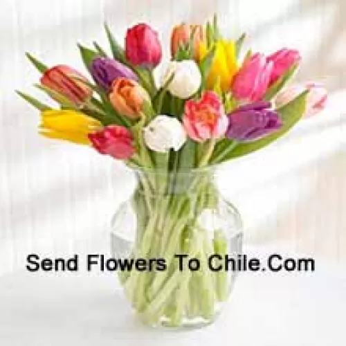 Mixed Colored Tulips In A Glass Vase - Please Note That In Case Of Non-Availability Of Certain Seasonal Flowers The Same Will Be Substituted With Other Flowers Of Same Value