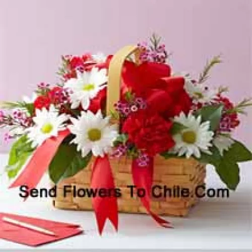 A Beautiful Arrangement Of White Gerberas And Red Carnations With Seasonal Fillers