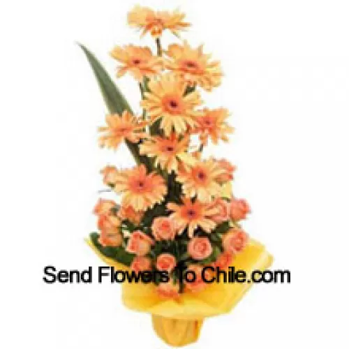 Basket Of Orange Gerberas and Orange Roses