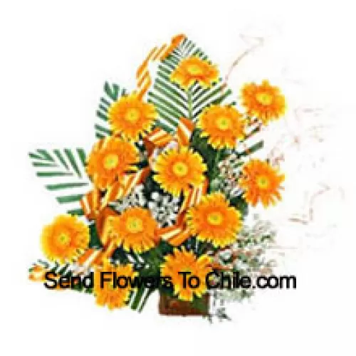 Basket Of 11 Yellow Colored Gerberas With Fillers