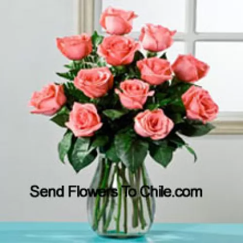 11 Pink Roses In A Vase