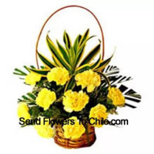 Basket Of 11 Yellow Carnations