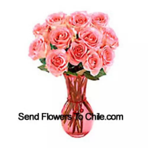 11 Pink Roses In A Glass Vase