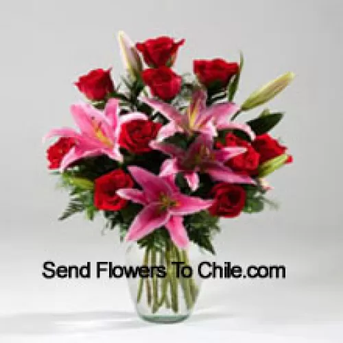 Lilies And Rose In A Vase Including Seasonal Fillers