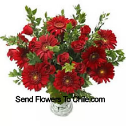 Gerberas, Roses And Fillers In A Vase