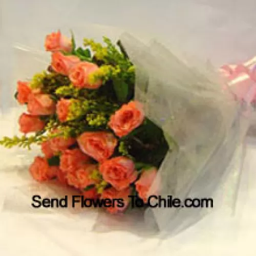 Bunch Of 19 Orange Roses With Seasonal Fillers