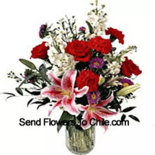 Roses And Lilies In A Vase