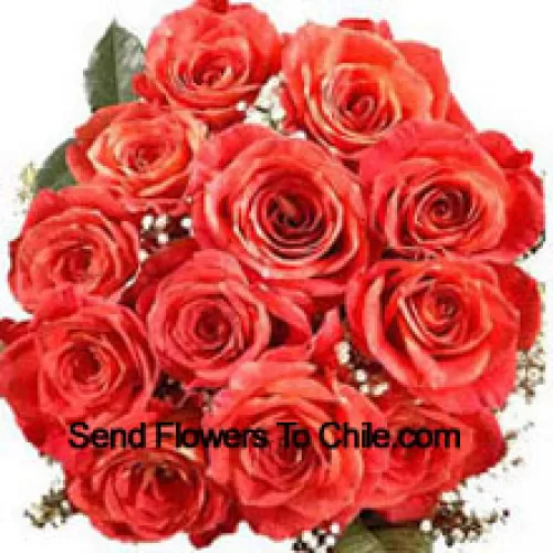 Bunch Of 11 Orange Roses With Seasonal Filler