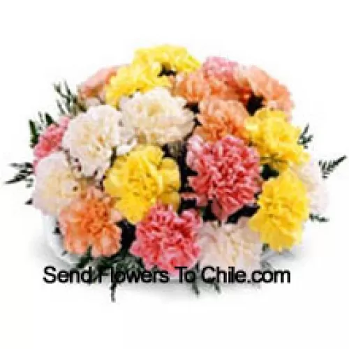 Basket Of 25 Mixed Colored Carnations