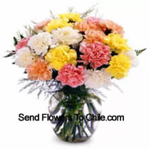 11 Mixed Colored Carnations In A Vase