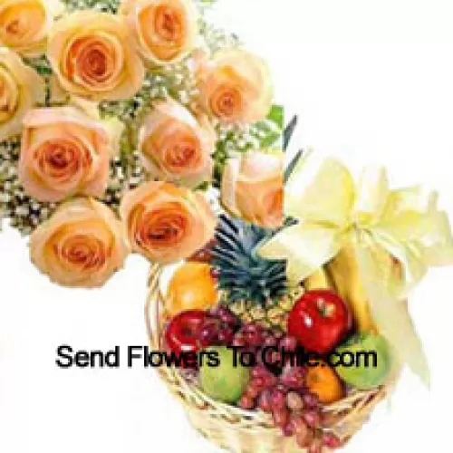 Bunch Of 11 Orange Roses With 3 Kg Fresh Fruit Basket