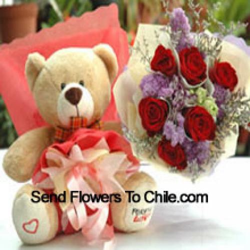 Beautiful Teddy with Lovely 7 Roses